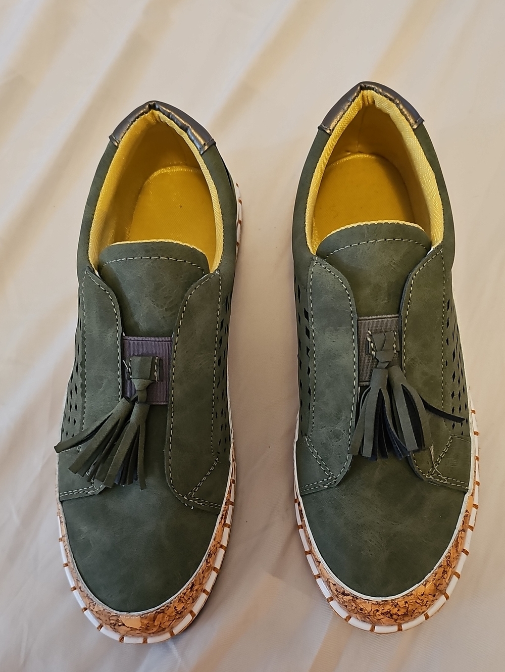 Olive Green Tassel Slip-On Sneakers